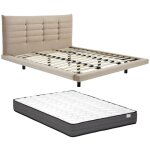 Vente - unique - lit 180 x 200 cm avec tte de lit capitonne - velours - beige + matelas - nisatio
