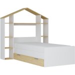 Vente - unique - lit cabane 90 x 190 cm - coloris : blanc et naturel - jeraco Vente - unique - lit cabane 90 x 190 cm - coloris : blanc et naturel - jeraco