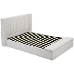 Vente - unique - lit coffre 140 x 190 cm avec banc - tissu - beige - douino Vente - unique - lit coffre 140 x 190 cm avec banc - tissu - beige - douino