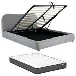 Vente - unique - lit coffre 140 x 190 cm - tissu - gris clair + matelas - vanari