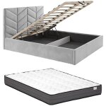 Vente - unique - lit coffre 140 x 190 cm - tissu textur� - gris + matelas - justani
