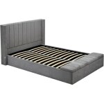 Vente - unique - lit coffre 160 x 200 cm avec banc - tissu - gris - douino