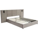 Vente - unique - lit coffre 180 x 200 cm avec t�te de lit et lampe int�gr�e - velours - taupe - sareto ...