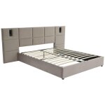 Vente - unique - lit coffre 180 x 200 cm avec tte de lit et lampe intgre - velours - taupe - sareto ...