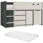 Lit combiné 90 x 190 cm avec bureau et rangements - coloris : anthracite et naturel grisé + matelas - ... Lit combiné 90 x 190 cm avec bureau et rangements - coloris : anthracite et naturel grisé + matelas - ...