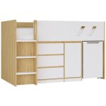 Vente - unique - lit combin 90 x 190 cm avec bureau et rangements - coloris : naturel et blanc - sagiti ...