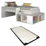 Vente - unique - lit combiné 90 x 200 cm avec rangements et bureau - coloris : naturel et blanc + sommier ... Vente - unique - lit combiné 90 x 200 cm avec rangements et bureau - coloris : naturel et blanc + sommier ...