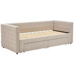 Lit gigogne 2 x 80 x 200 cm - avec sommier peigne et tiroirs - tissu textur - beige - camity