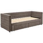 Lit gigogne 2 x 80 x 200 cm - avec sommier peigne et tiroirs - tissu textur - taupe - camity