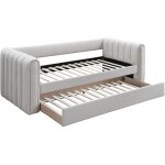 Lit gigogne 90 x 190 cm - tissu - beige - sahona
