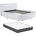 Vente - unique - lit rond 160 x 200 cm - avec leds - simili - blanc + matelas - abulis iii