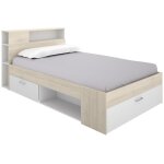 Vente - unique - lit avec tête de lit rangements et tiroir - 120 x 190 cm - coloris : naturel et blanc ... Vente - unique - lit avec tête de lit rangements et tiroir - 120 x 190 cm - coloris : naturel et blanc ...