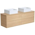Vente - unique - meuble de salle de bain suspendu avec double vasque à poser en céramique - placage chêne ... Vente - unique - meuble de salle de bain suspendu avec double vasque à poser en céramique - placage chêne ...