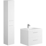 Vente - unique - meuble de salle de bain suspendu simple vasque avec colonne de rangement - coloris blanc ...