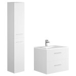 Vente - unique - meuble de salle de bain suspendu simple vasque avec colonne de rangement - coloris blanc ...