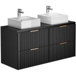 Vente - unique - meuble de salle de bain suspendu stri� avec double vasque � poser carr�e - noir - l120 ...