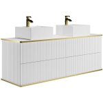 Vente - unique - meuble de salle de bain suspendu stri� liser� dor� avec double vasque � poser carr�e ...