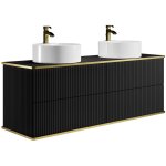 Vente - unique - meuble de salle de bain suspendu stri� liser� dor� avec double vasque � poser ronde ...