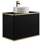Meuble de salle de bain suspendu stri liser dor avec vasque  poser ronde - noir - 80 cm - keliza