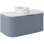 Vente - unique - meuble de salle de bain suspendu stri� avec vasque � poser - bleu mat - 100 cm - lomeri ...