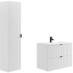 Vente - unique - meuble de salle de bain suspendu stri� avec vasque � encastrer et colonne - blanc mat ...