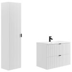 Vente - unique - meuble de salle de bain suspendu stri� avec vasque � encastrer et colonne - blanc mat ...