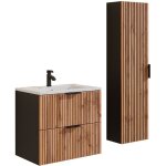 Vente - unique - meuble de salle de bain suspendu stri� avec vasque � encastrer et colonne - naturel ...