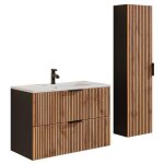 Vente - unique - meuble de salle de bain suspendu stri avec vasque  encastrer et colonne - naturel ...