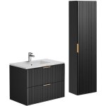 Vente - unique - meuble de salle de bain suspendu stri� avec vasque � encastrer et colonne - noir - 80 ...
