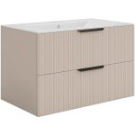 Vente - unique - meuble de salle de bain suspendu stri� avec vasque � encastrer - coloris beige - 80 ...
