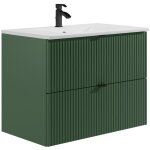Meuble de salle de bain suspendu stri� avec vasque � encastrer - vert mat - 80 cm - zevini