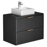 Vente - unique - meuble de salle de bain suspendu stri avec vasque  poser carre - noir - 80 cm - zevara ...