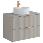Vente - unique - meuble de salle de bain suspendu stri� avec vasque � poser ronde - beige - 80 cm - zevara ...