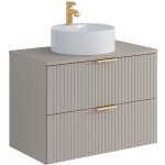 Vente - unique - meuble de salle de bain suspendu stri� avec vasque � poser ronde - beige - 80 cm - zevara ...