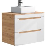 Vente - unique - meuble de salle de bain suspendu avec vasque � poser - coloris naturel et blanc - 80 ...