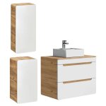 Vente - unique - meuble de salle de bain suspendu avec vasque  poser et deux colonnes - coloris naturel ...