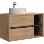 Meuble de salle de bain suspendu avec vasque ronde - coloris naturel - 100 cm - purnal