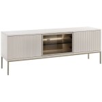 Vente - unique - meuble tv 3 portes avec leds en mdf et verre fum� - beige et noir - ovila