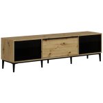 Vente - unique - meuble tv avec 3 portes en verre tremp noir - naturel - molinia