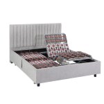 Vente - unique - sommier �lectrique de relaxation d�co 2x65 plots - 2 x 80 x 200 cm - tissu - gris - ...