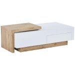 Vente - unique - table basse extensible en mdf avec 1 tiroir et 1 niche - naturel et blanc - mandrea