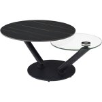Vente - unique - table basse avec plateaux pivotants en c�ramique, verre tremp� et m�tal - effet marbre ...