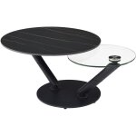 Vente - unique - table basse avec plateaux pivotants en c�ramique, verre tremp� et m�tal - effet marbre ...