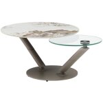 Vente - unique - table basse avec plateaux pivotants en cramique, verre tremp et mtal taupe - effet ...