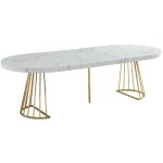Vente - unique - table  manger extensible 2  12 personnes en mdf et acier - effet marbre blanc et dor ...