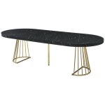 Vente - unique - table  manger extensible 2  12 personnes en mdf et acier - effet marbre noir et dor ...