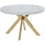 Vente - unique - table � manger extensible 4 � 8 personnes en mdf et acier - effet marbre blanc et dor� ...