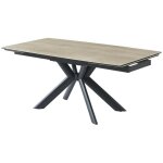 Table à manger extensible 6 à 10 personnes en céramique, verre trempé et métal - naturel clair et noir ... Table à manger extensible 6 à 10 personnes en céramique, verre trempé et métal - naturel clair et noir ...