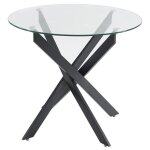 Vente - unique - table  manger ronde 2 personnes en verre tremp et mtal noir - transparent - cosima ...
