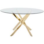 Vente - unique - table  manger ronde 6 personnes en verre tremp et mtal dor - transparent - cosima ...